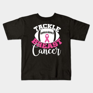 Tackle Breast Cancer Football Sport Awareness Support Pink Ribbon Kids T-Shirt